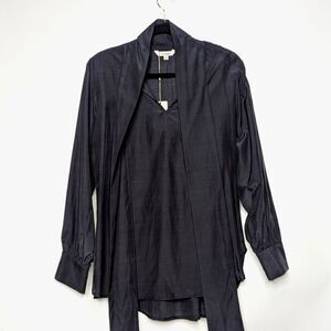 Tucker NYC Harper Bow Blouse  Black in Silk Cotton Pussybow Top Lightwei…